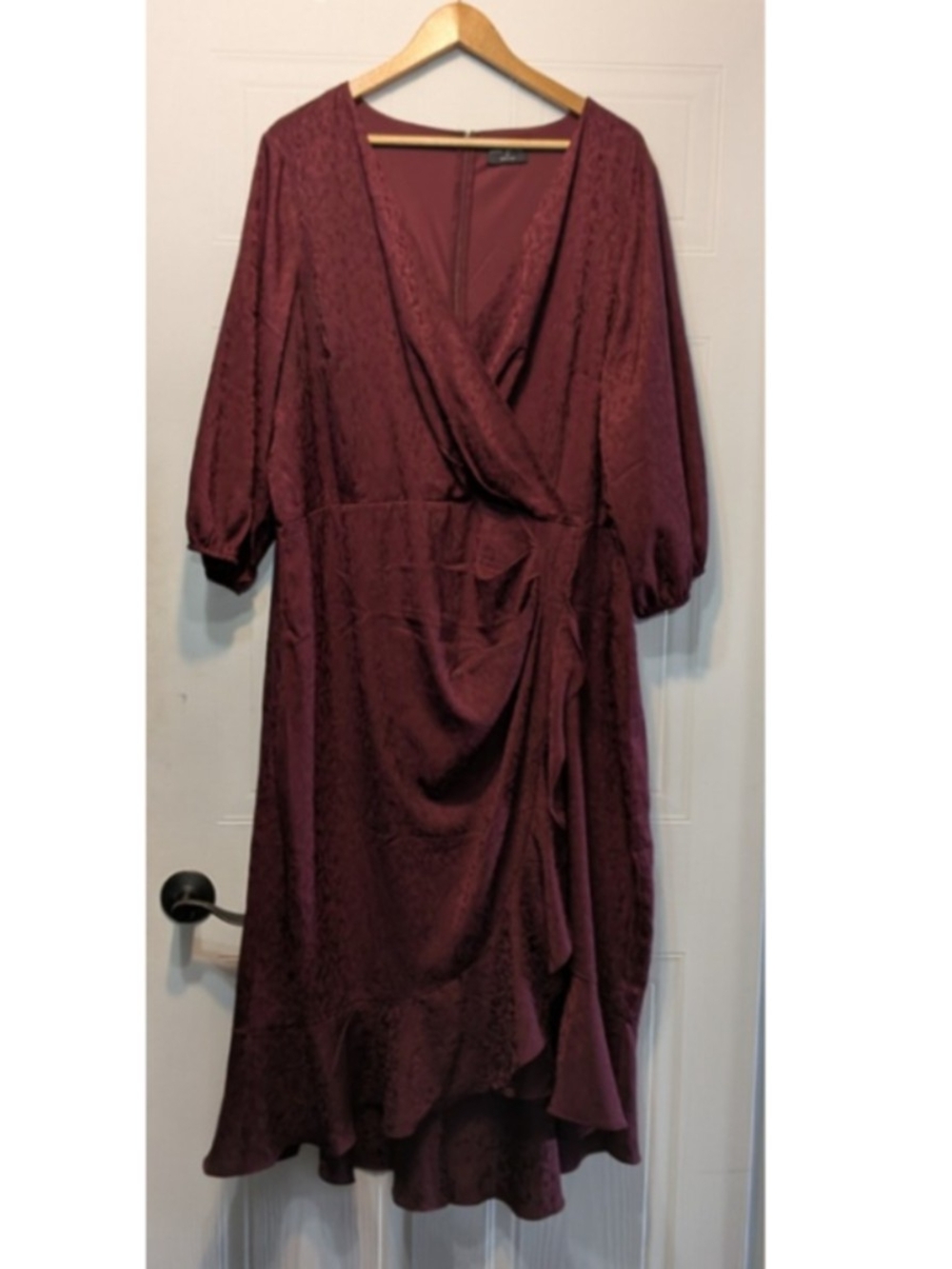 Lane Bryant Plus Size 24 Burgundy Wrap-Style Midi High Low Dress Drop Waist